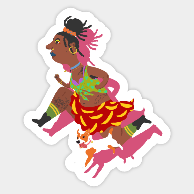 Running girl with dog Sticker by ezrawsmith